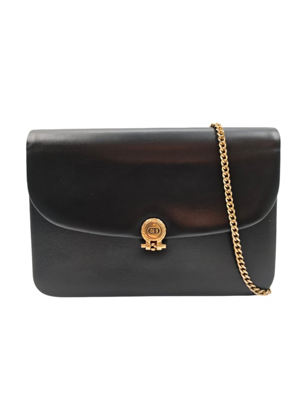 Vintage Dior Black Leather Crossbody Bag CD Logo Flap Shoulder Classic